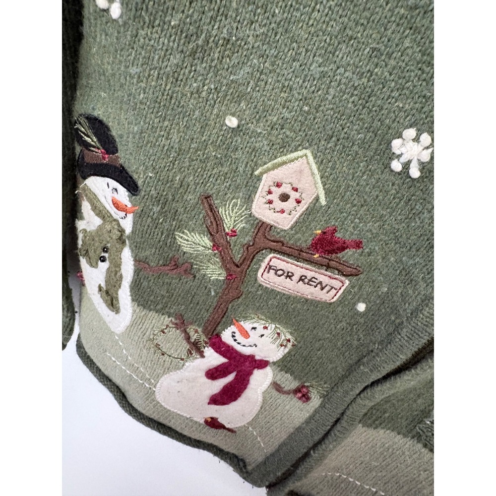 Grannycore Cottagecore Christmas Cardigan Women PS Snowman Embroidered Sweater - Picture 3 of 7